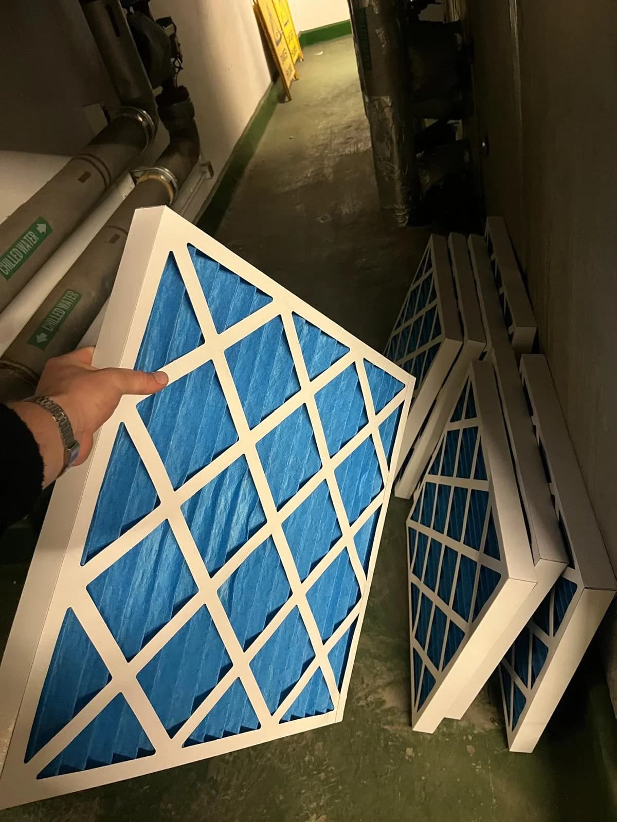 Completed air filter maintenance work