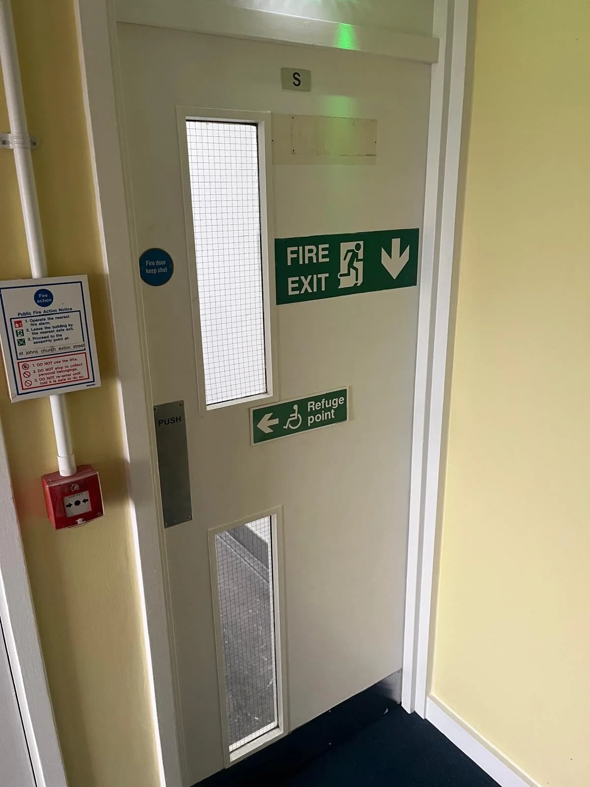 Fire exit inspection during safety maintenance