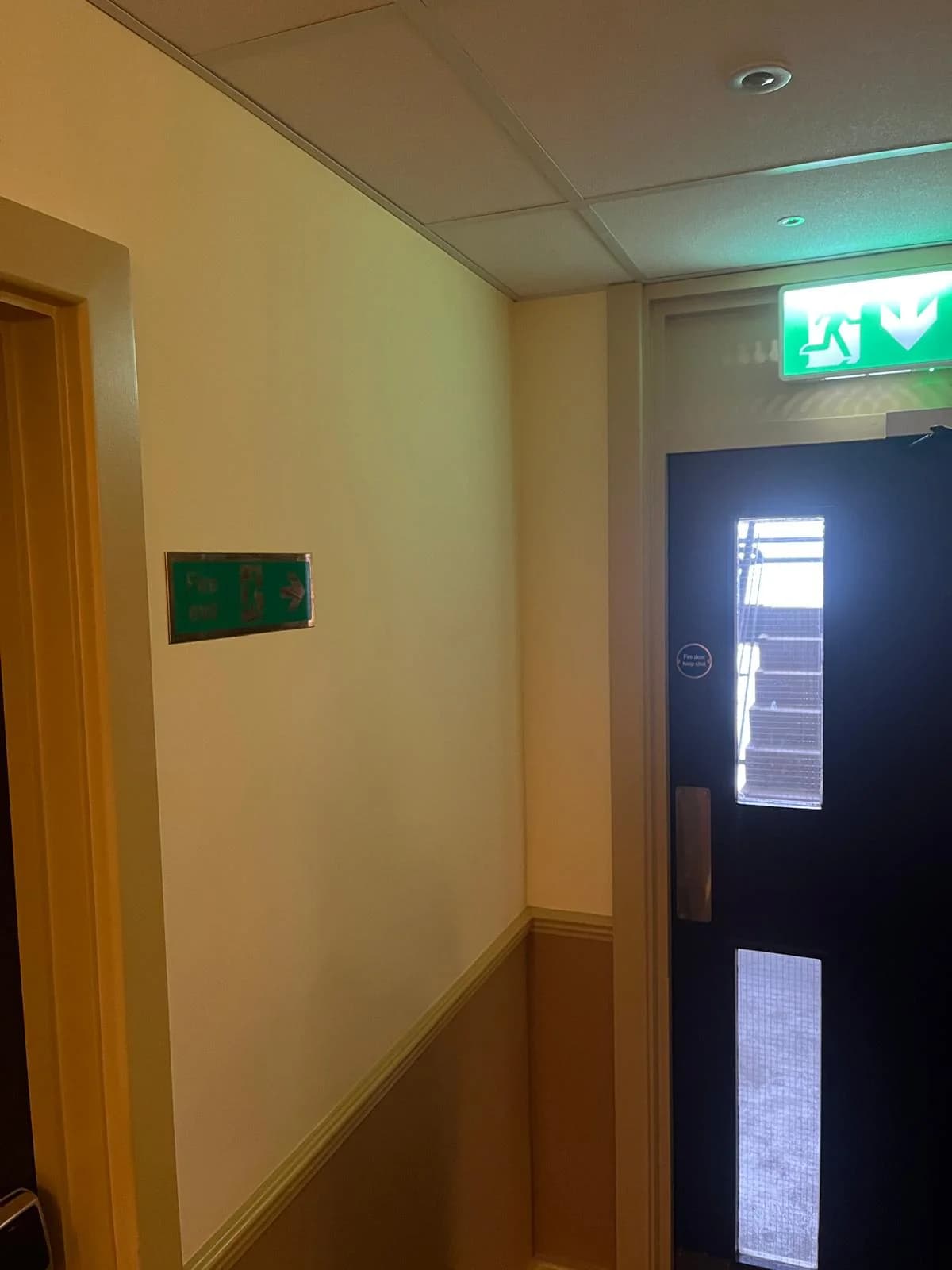 Fire exit route check during commercial maintenance