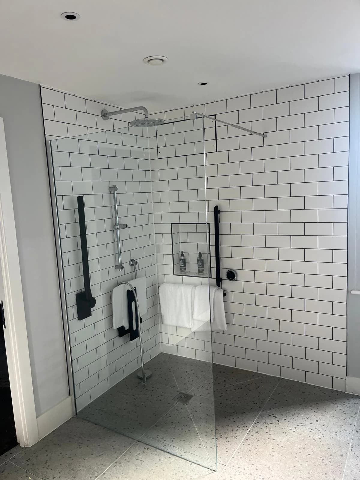 Shower after plumbing repair and finishing work