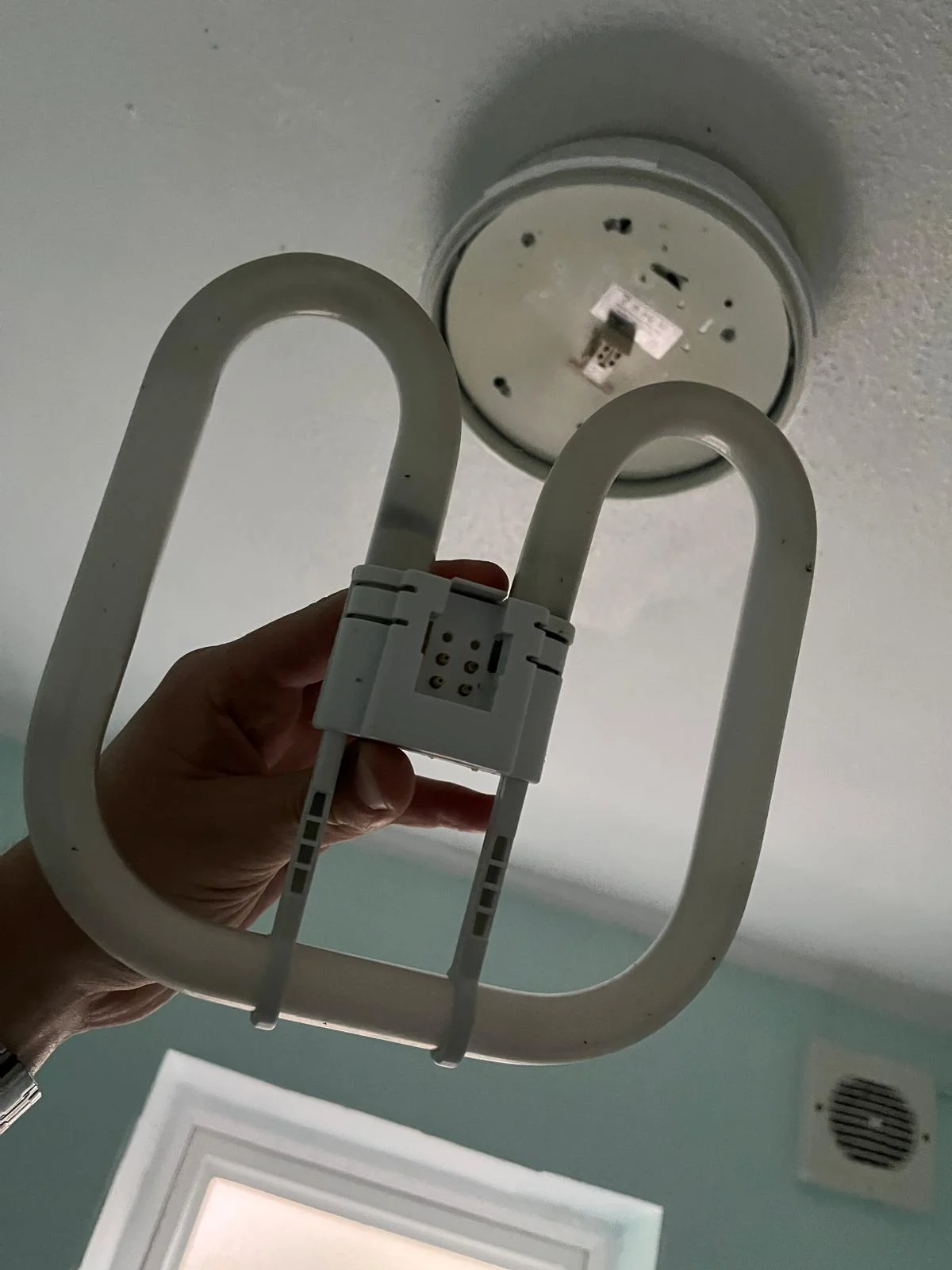 New ceiling light fitting installed in commercial room